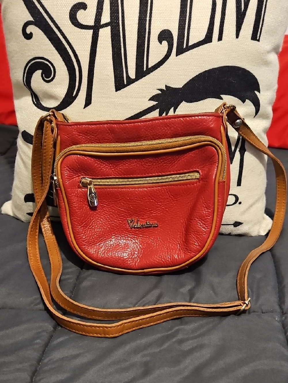 Valentina Made In Italy Crossbody Leather Shoulder Bag - Red